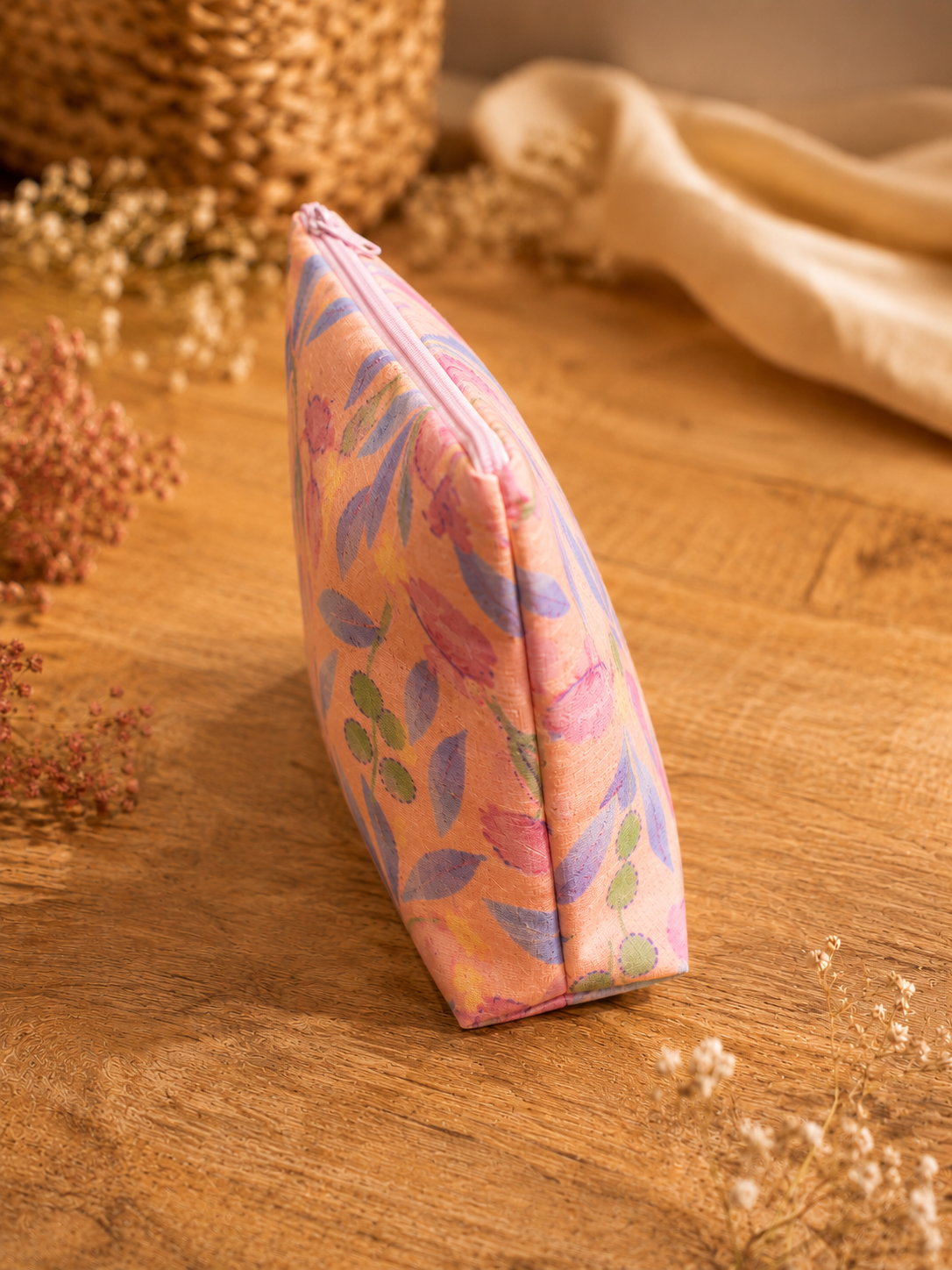 Pink Pastel Floral Skincare & Makeup Pouch