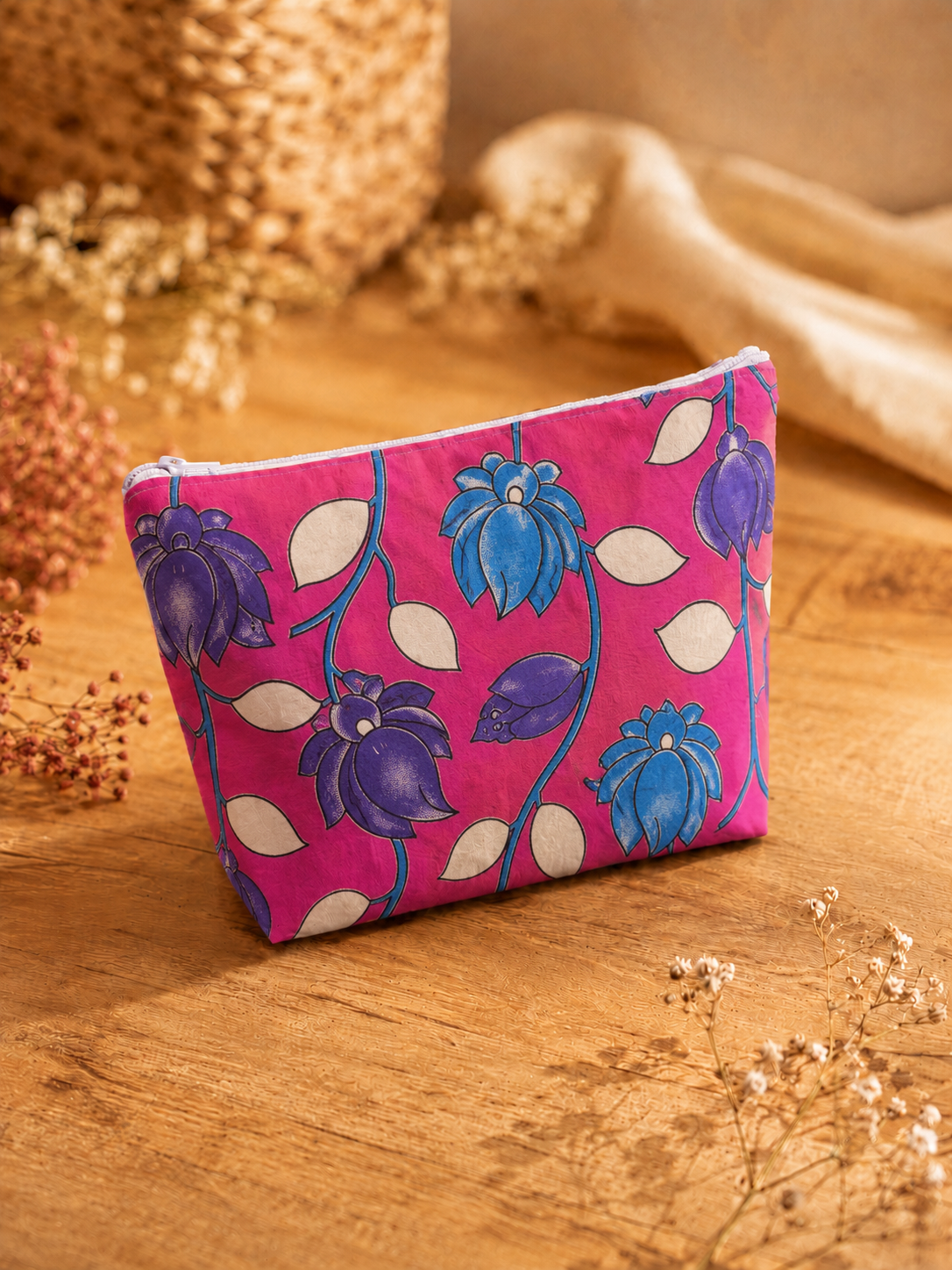 Kalamkari Large Floral Skincare & Makeup Pouch