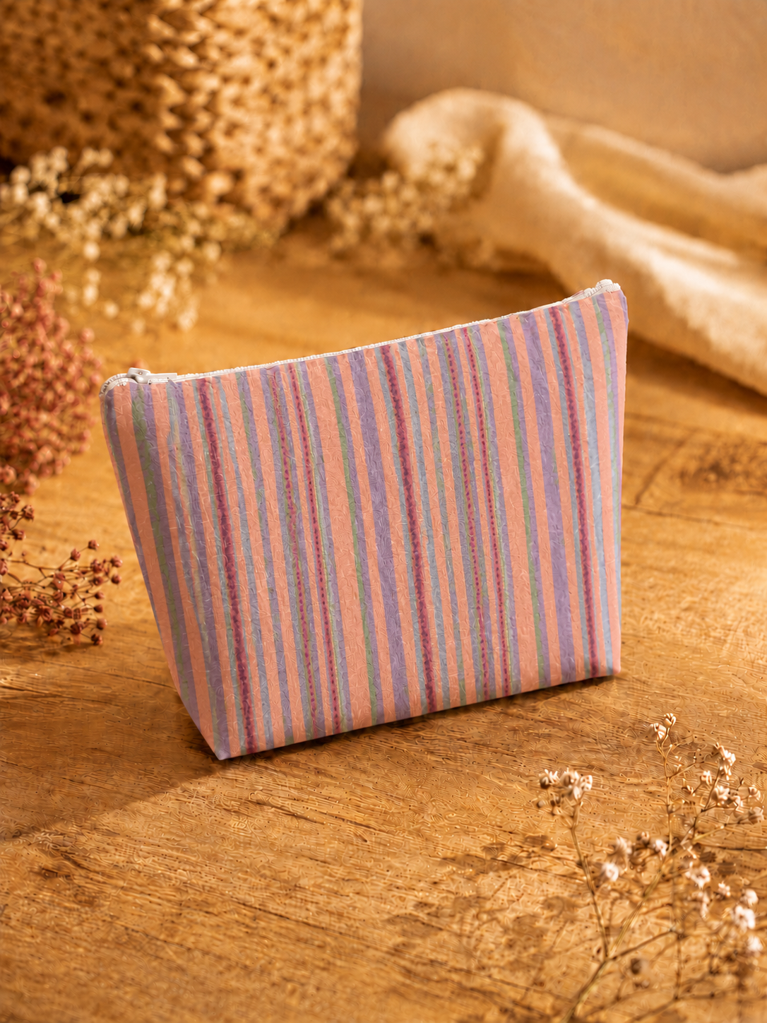 Pastel Vertical Striped Skincare & Makeup Pouch