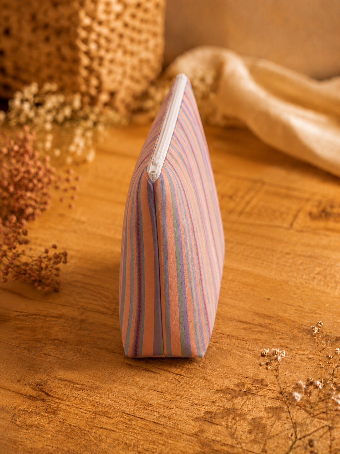 Pastel Vertical Striped Skincare & Makeup Pouch