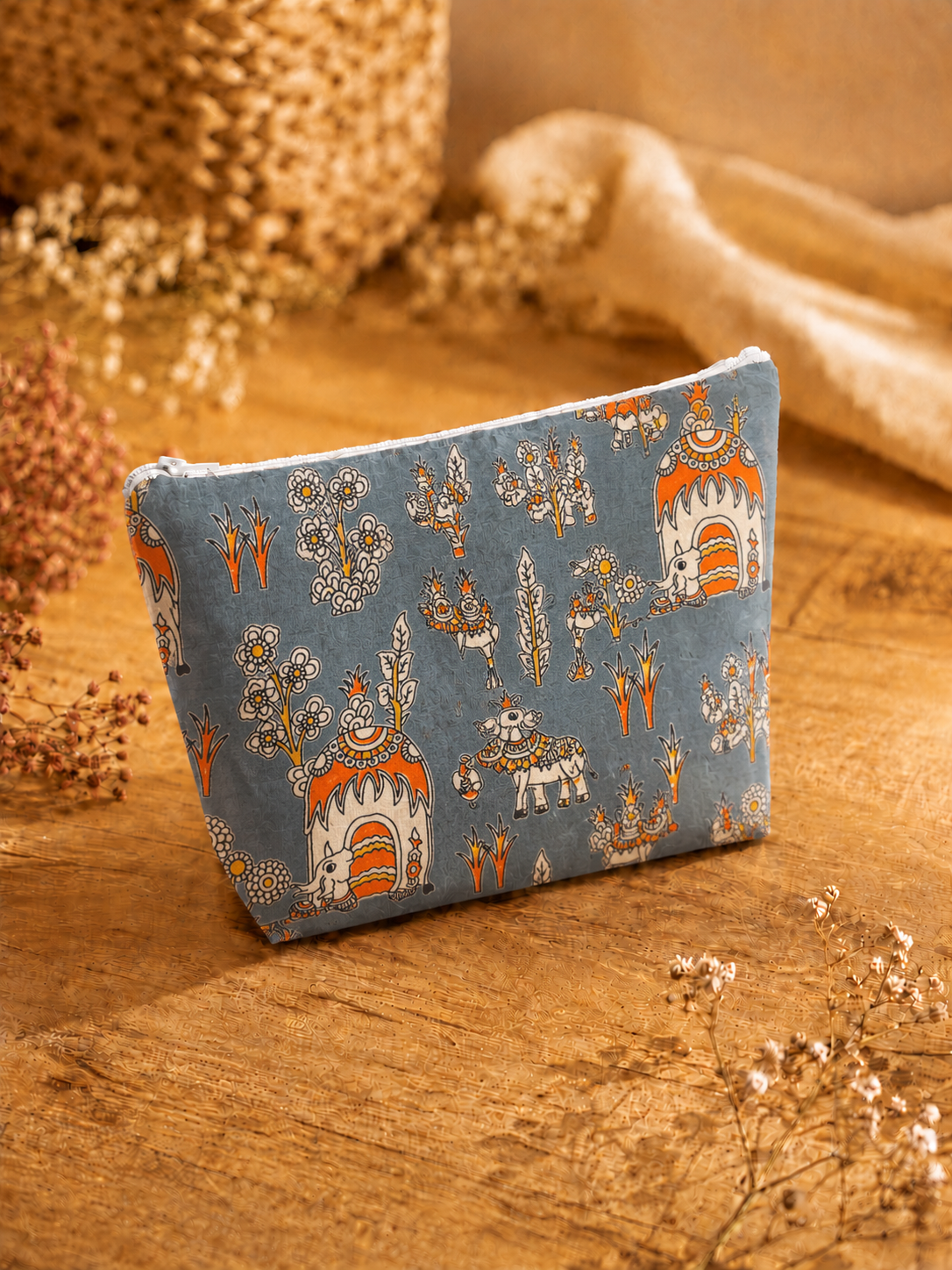 Grey Blue Overall Print Skincare & Makeup Pouch