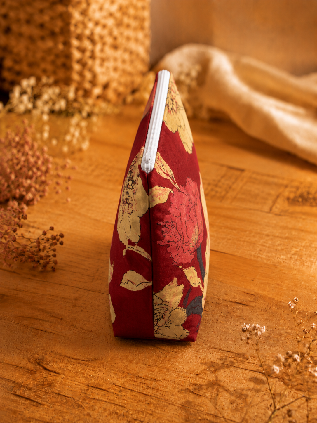 Red Large Floral Skincare & Makeup Pouch