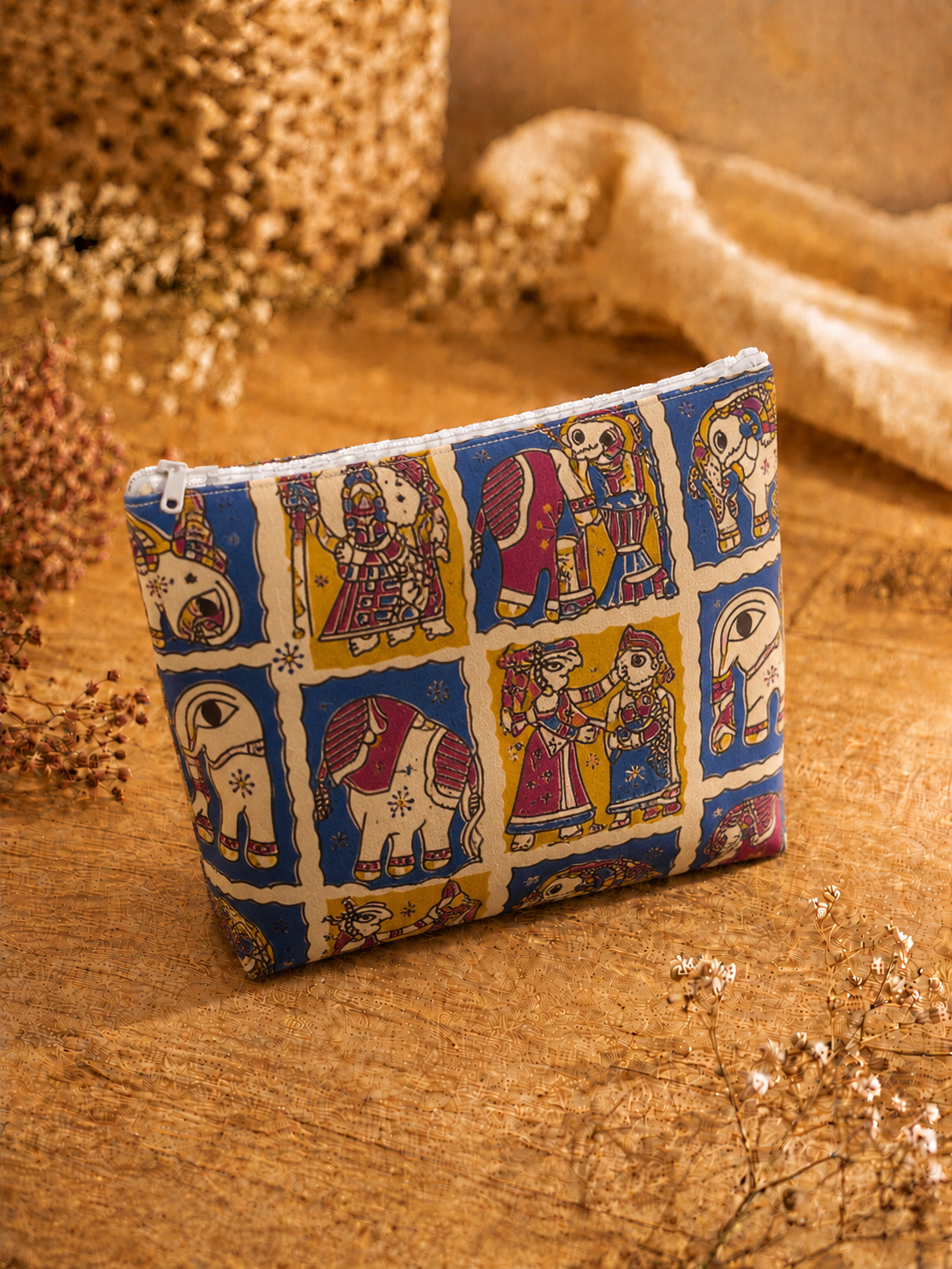 Kalamkari Large Floral Skincare & Makeup Pouch