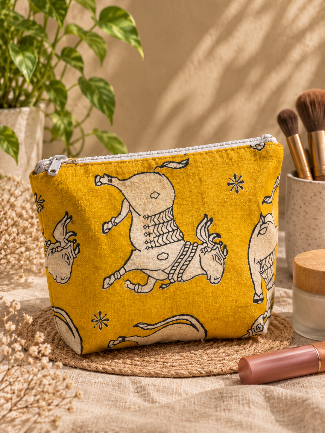 Kalamkari Large Floral Skincare & Makeup Pouch