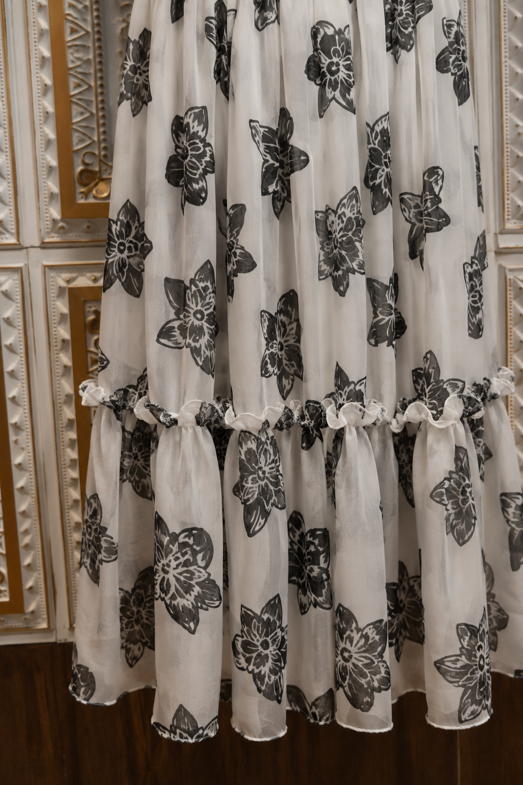 White & Black Chiffon Frock