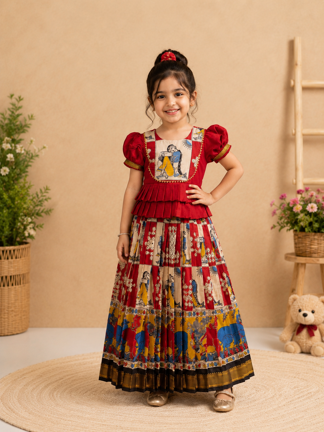 Bapubomma Kalamkari Silk Lehenga Set