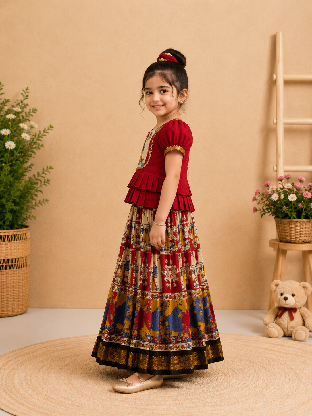 Bapubomma Kalamkari Silk Lehenga Set