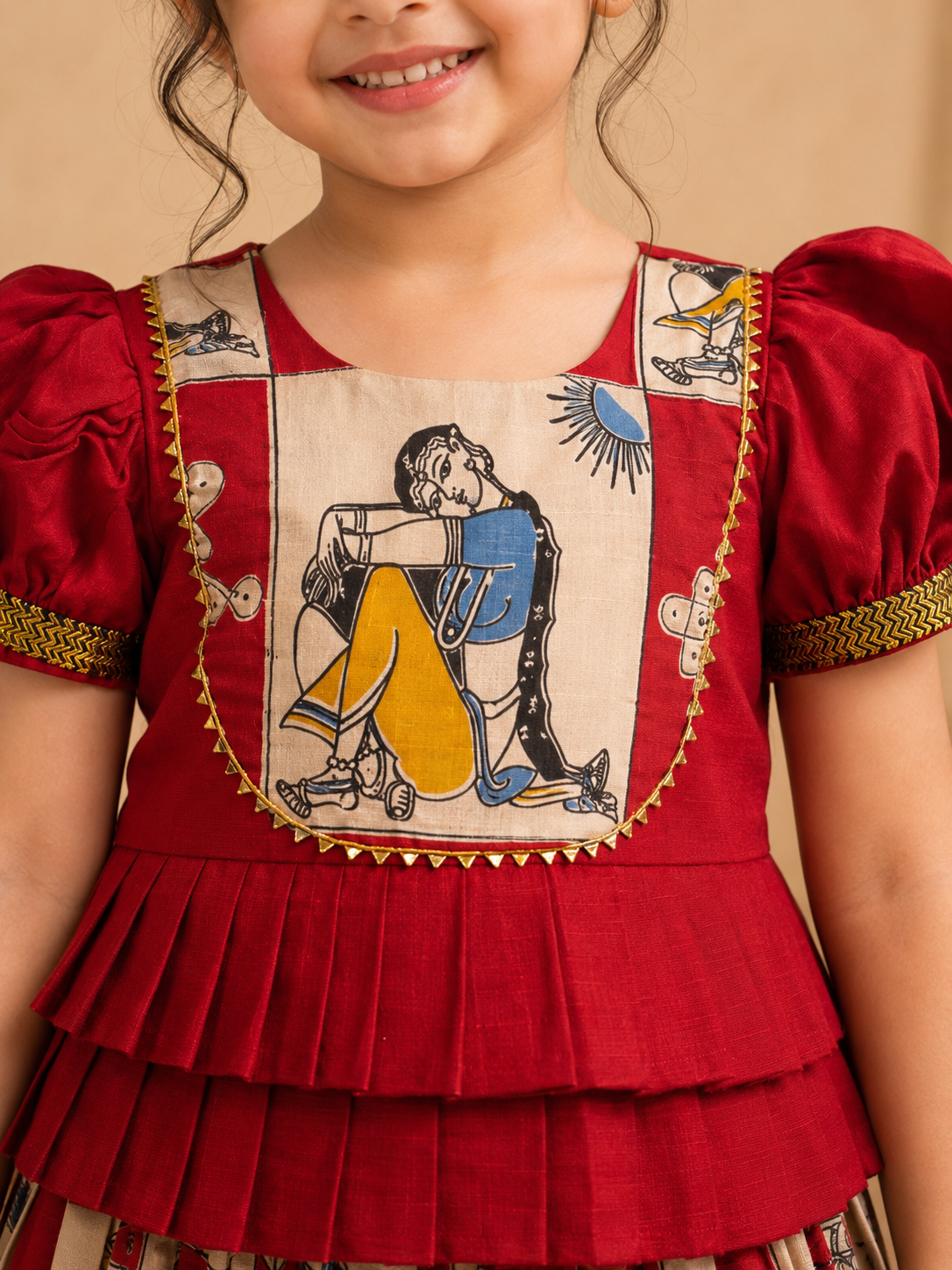 Bapubomma Kalamkari Silk Lehenga Set
