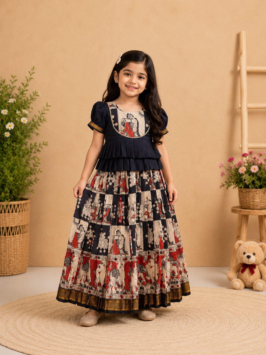 Bapubomma Kalamkari Silk Lehenga Set