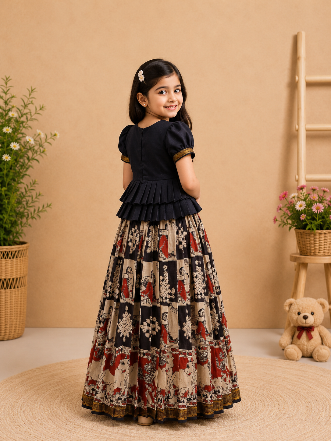 Bapubomma Kalamkari Silk Lehenga Set