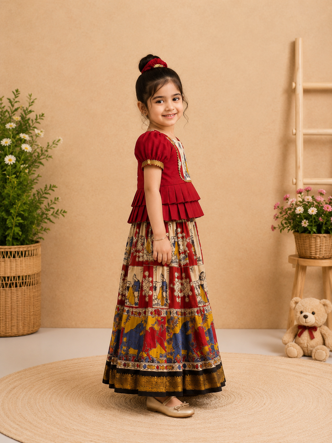 Bapubomma Kalamkari Silk Lehenga Set