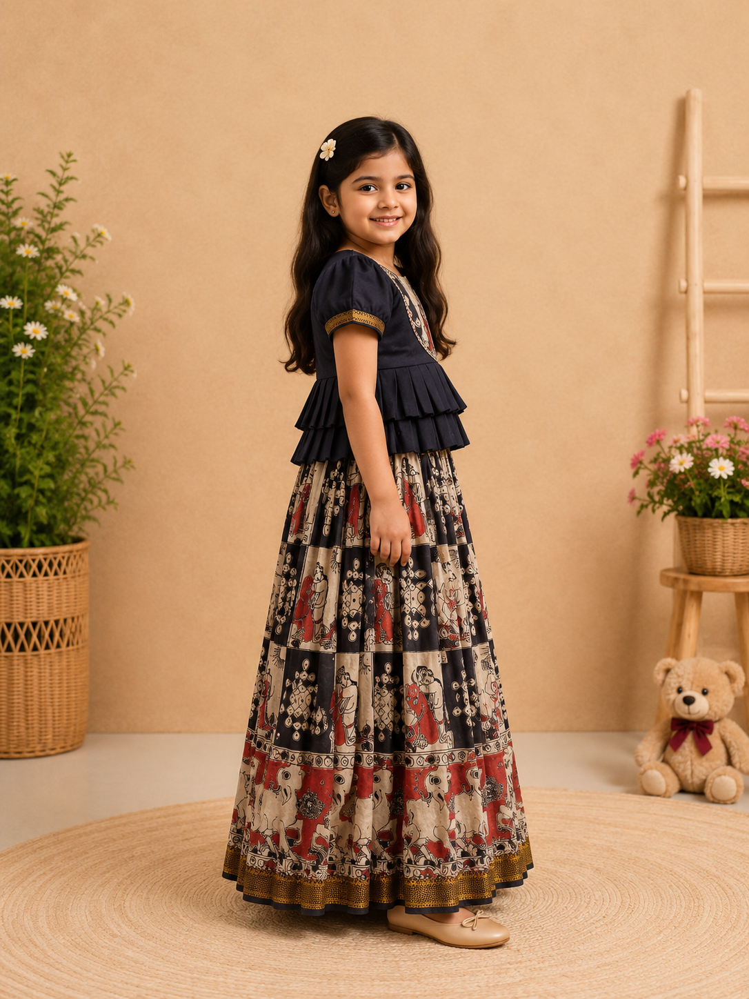Bapubomma Kalamkari Silk Lehenga Set
