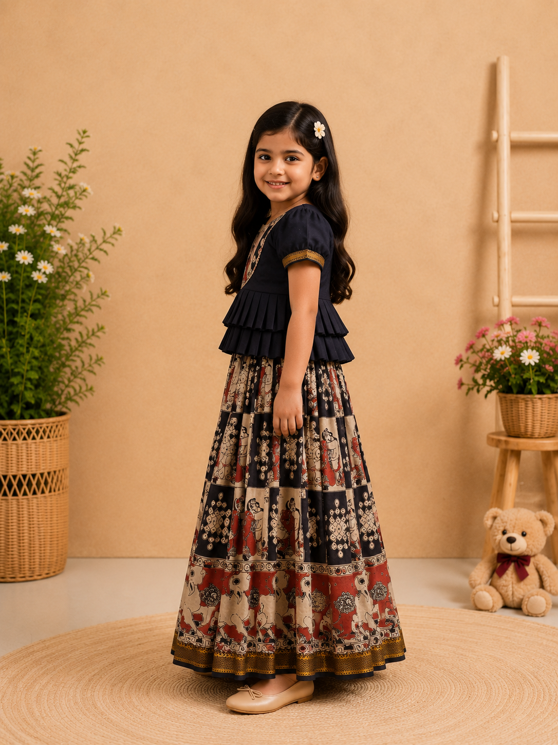 Bapubomma Kalamkari Silk Lehenga Set