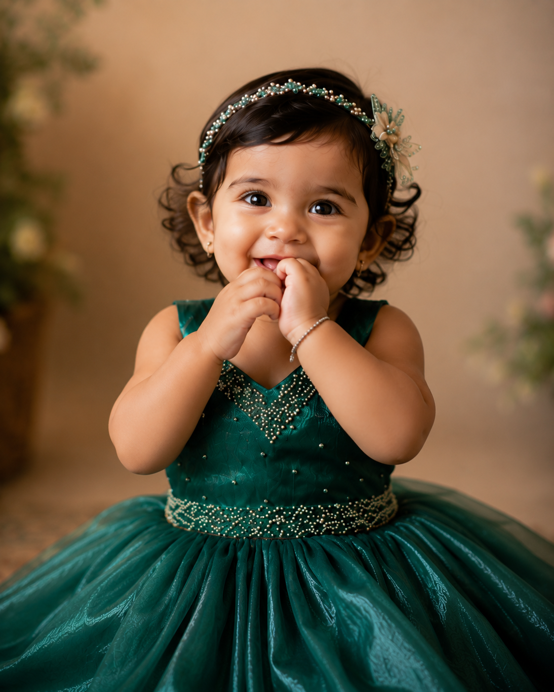 Teal Sea Green Space Silk Dress with Maggam Work