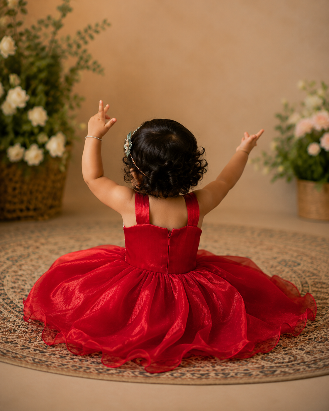 Red Space Silk Dress with Maggam Work