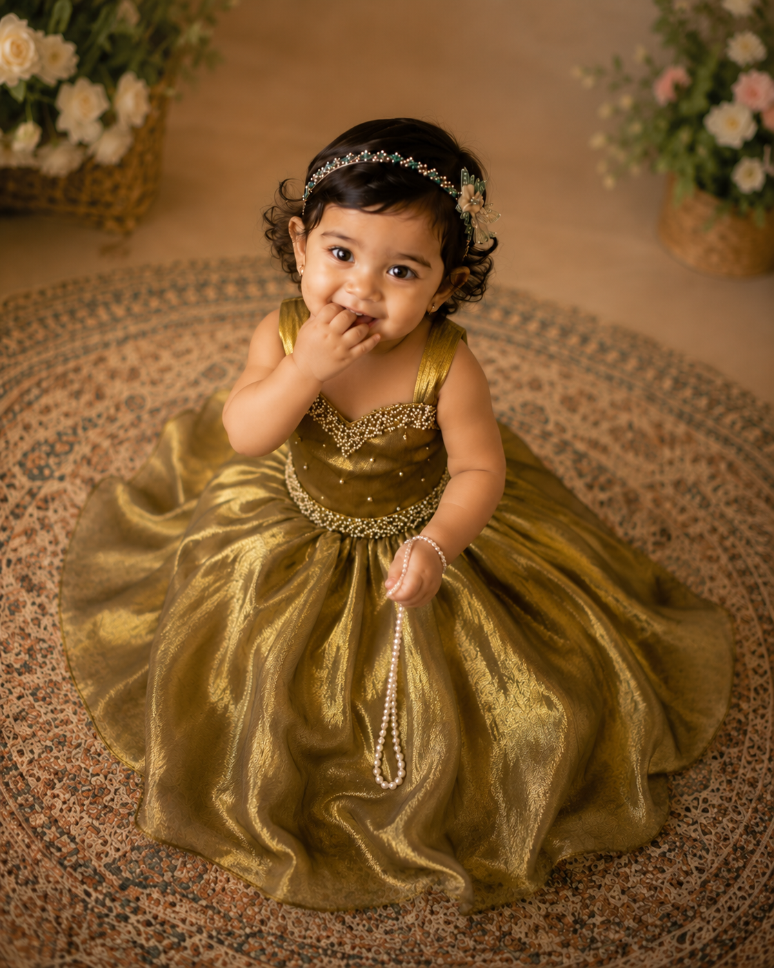 Olive Drab Space Silk Outfit with Maggam Work