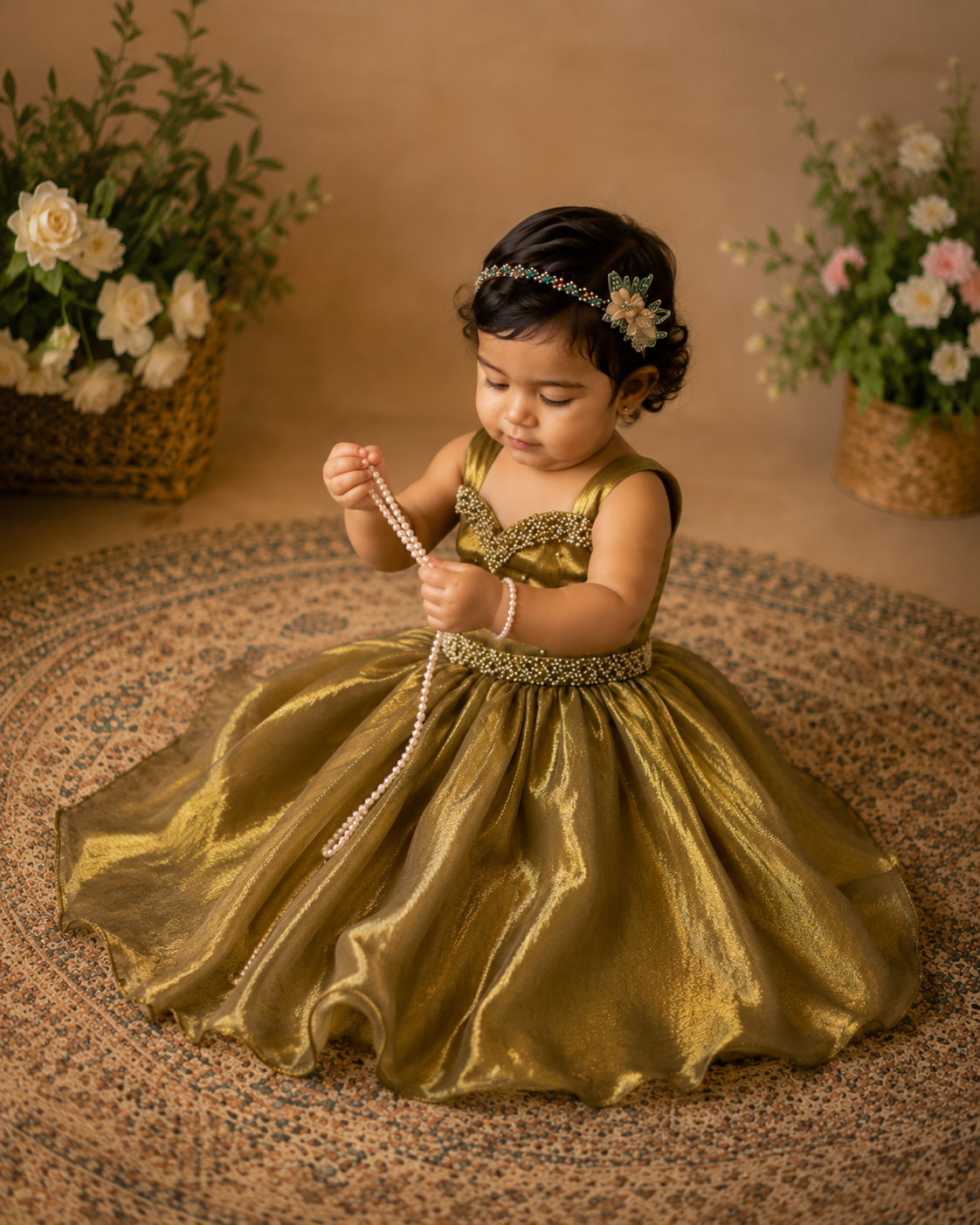 Olive Drab Space Silk Outfit with Maggam Work