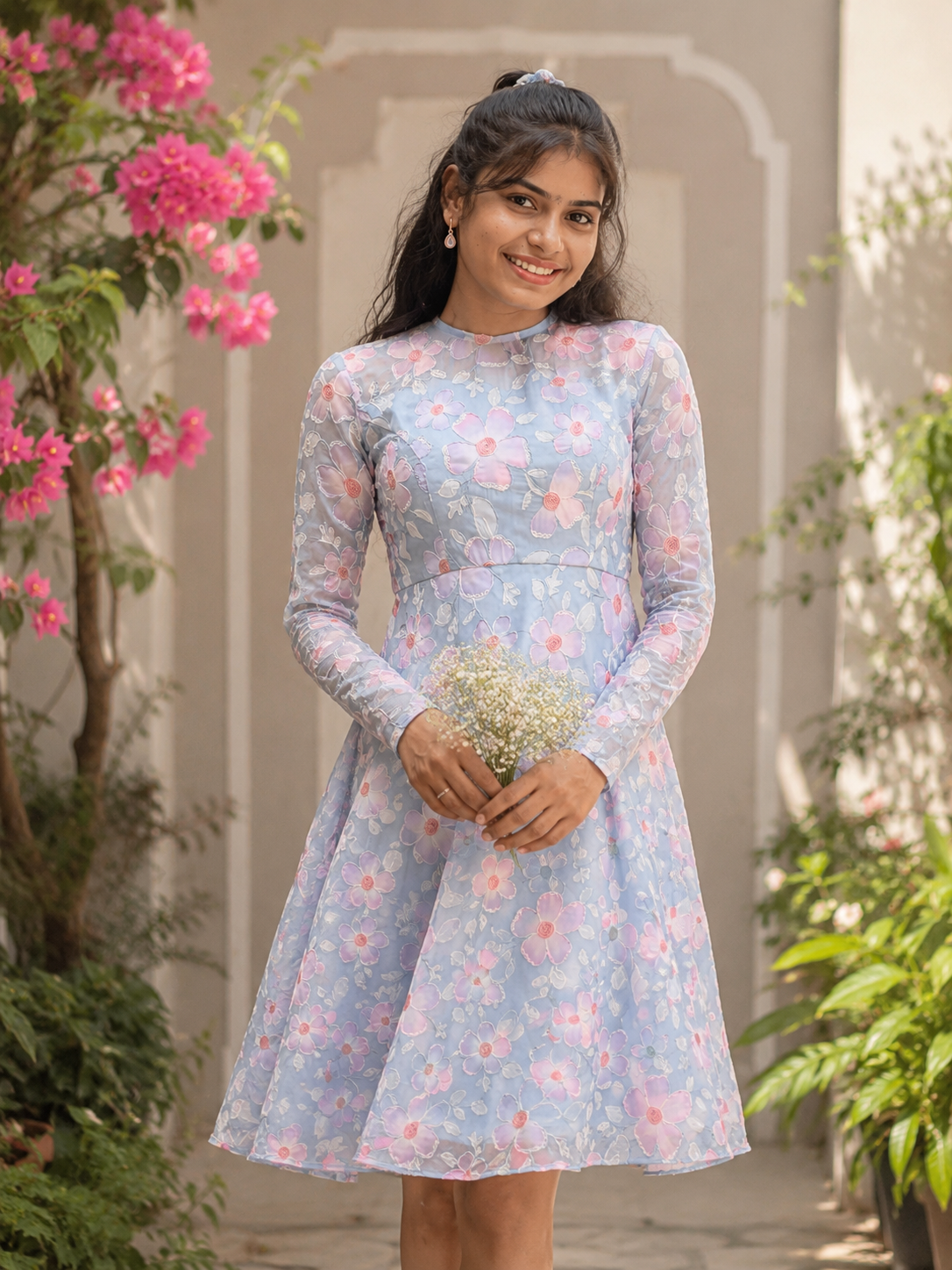 Floral Organza Embroidered Frock