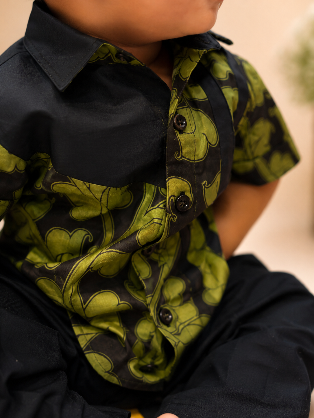 Green Kalamkari Silk Boys Shirt