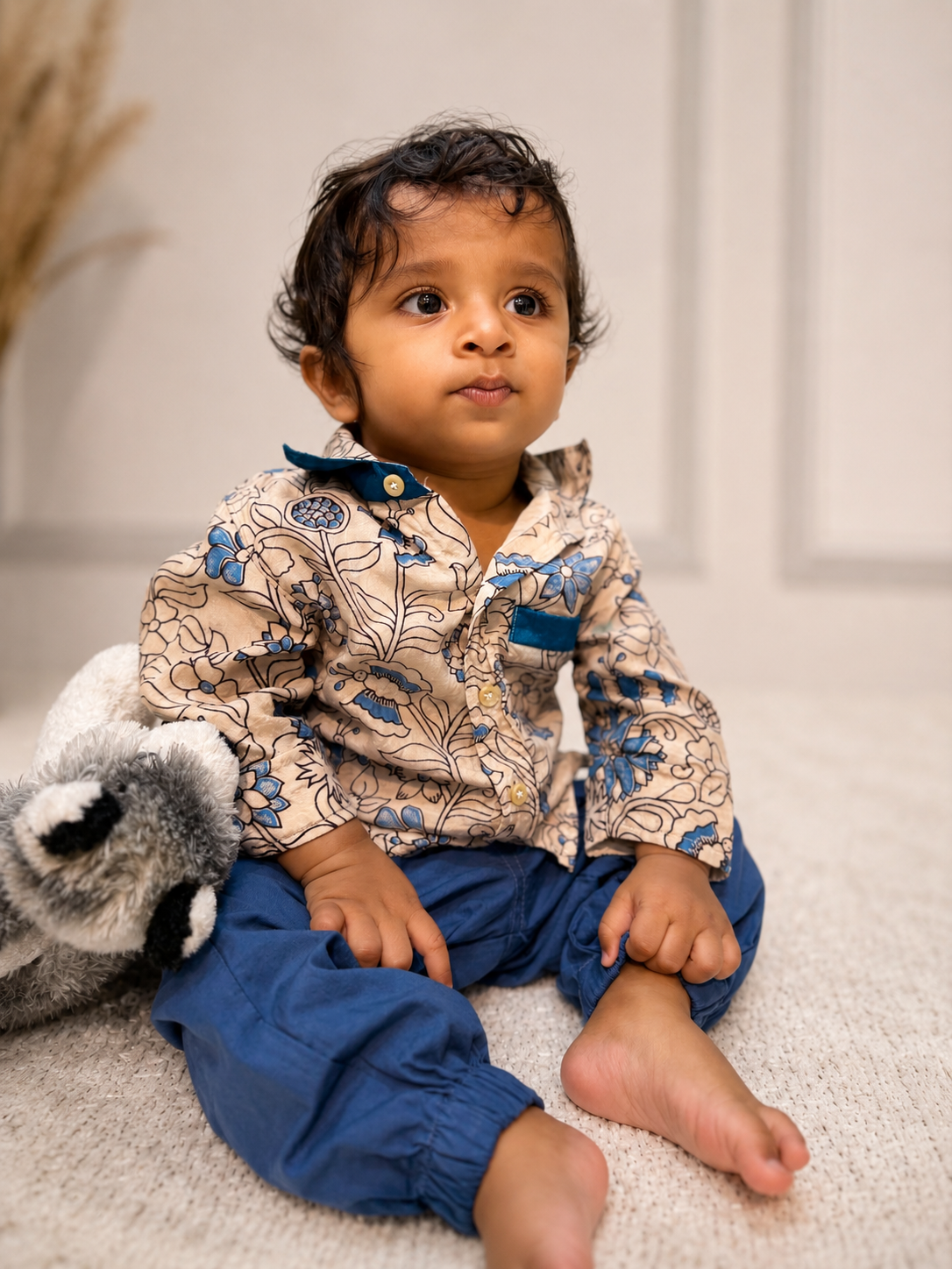 Blue Kalamkari Silk Boys Shirt