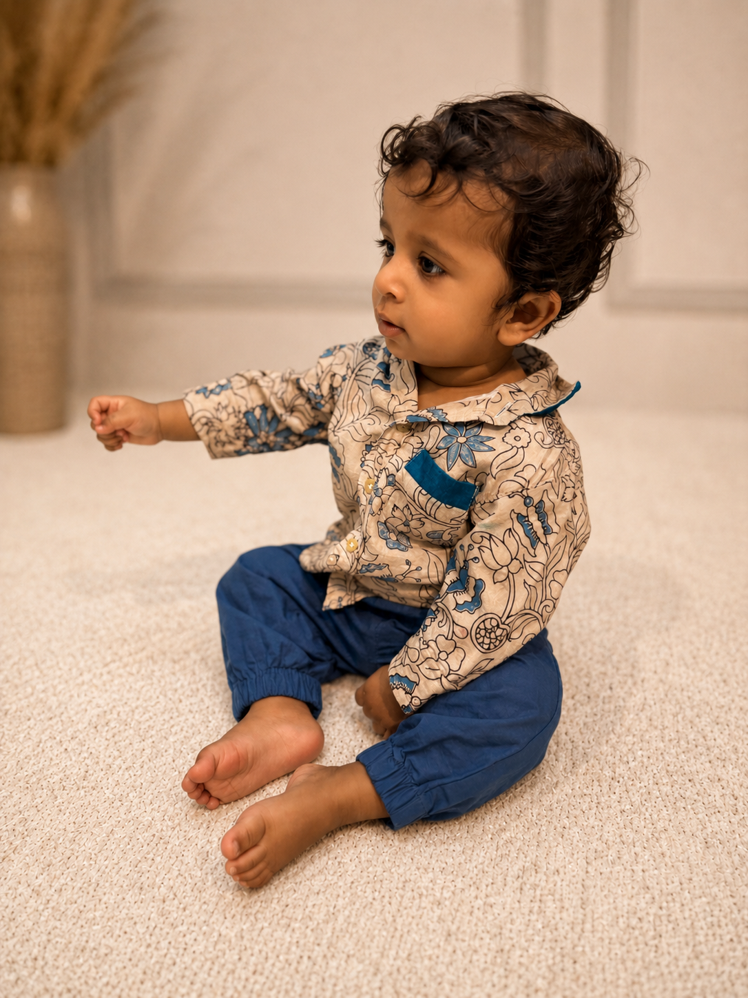 Blue Kalamkari Silk Boys Shirt