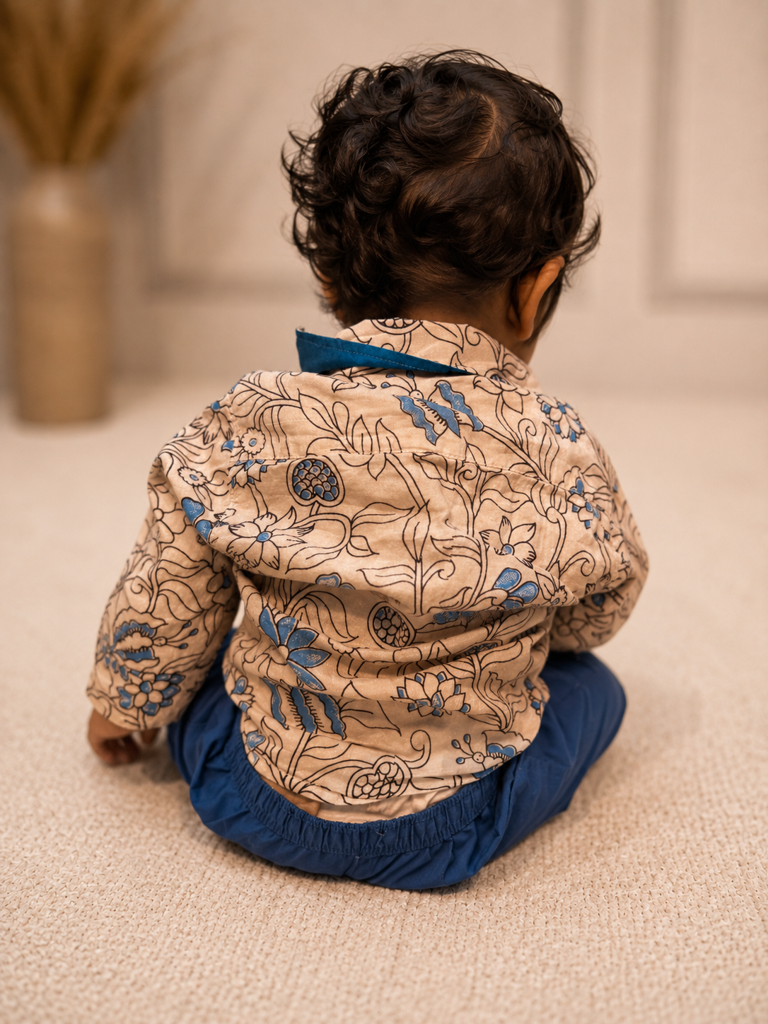 Blue Kalamkari Silk Boys Shirt