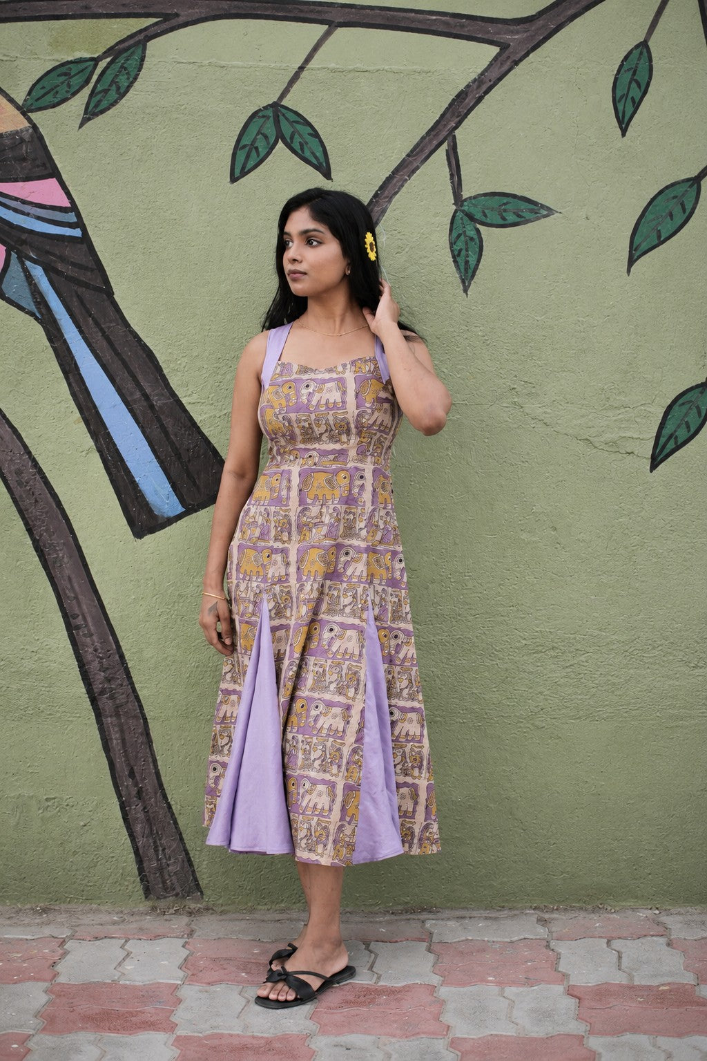 Kalamkari Cotton & Plain Vichitra Silk