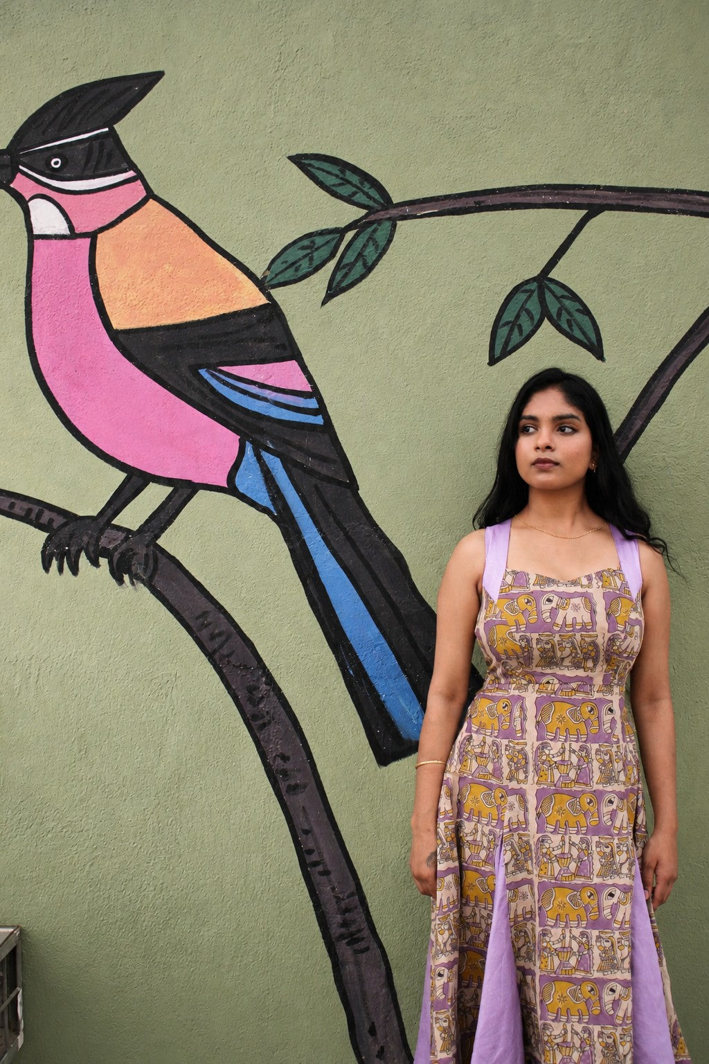 Kalamkari Cotton & Plain Vichitra Silk