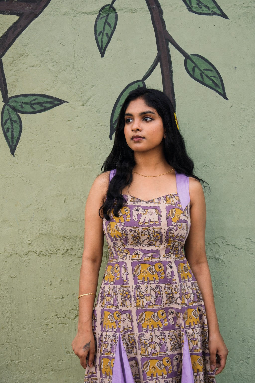 Kalamkari Cotton & Plain Vichitra Silk